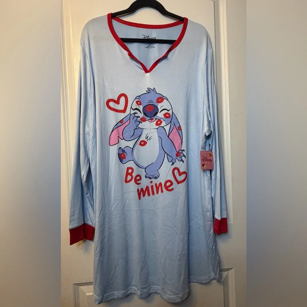 Disney Stitch Women's Light Blue 'Be Mine' Nightshirt with Red Trim - Picture 8 of 11